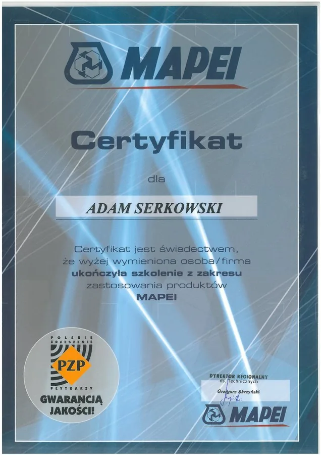 Certyfikat MAPEI dla Adama Serkowskiego